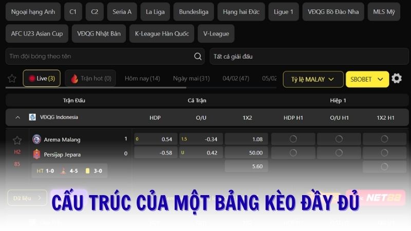 Cấu trúc của một bảng kèo đầy đủ